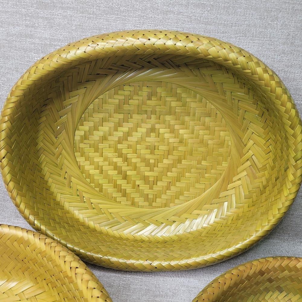 3 Crate & Barrel Bambu Bamboo Nesting Bowls Woven 11 1/2" x 14" Large Basket - Picture 9 of 12